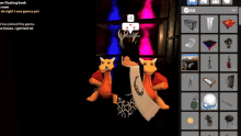 a screenshot of a video game with a person standing next to two stuffed animals