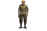a man in a military uniform with a hamburger on his hat