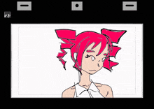 a drawing of a girl with red hair and a bow