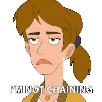 a cartoon of a woman with the words i 'm not chaining above her