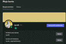 a screenshot of a user 's profile with the name cycak on it