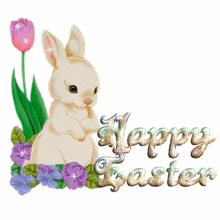 Bunny Happy Easter GIF - Bunny Happy Easter Flower GIFs