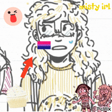 a drawing of a girl with the word misty in the upper right