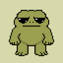 a pixel art of a frog with a question mark around it