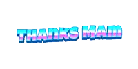 a blue and pink text that says thanks mad on a white background