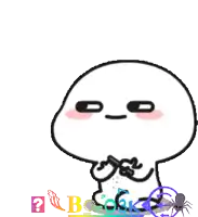 a cartoon character with a question mark in the bottom right corner