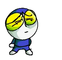 a pixel art of a cartoon character with a yellow eye