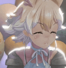 a close up of a cartoon character with white hair and brown eyes