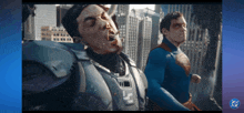 a man in a superhero costume is being attacked by a robot