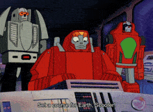 a cartoon of a robot saying " set a course for earth scooter "