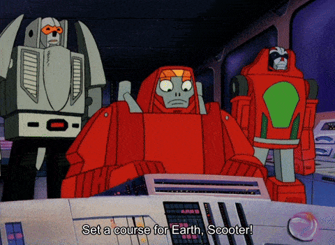 Leader-1 tells Scooter to set a course for Earth, and the Guardian ship flies off