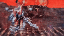 a painting with a red background and a few lines