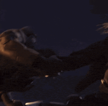 a close up of a person 's face with a few teeth showing