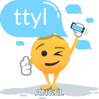a yellow smiley face with a blue speech bubble that says ttyl