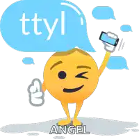 a yellow smiley face with a blue speech bubble that says ttyl