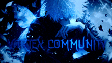 a poster for the vortex community with a blue anime character