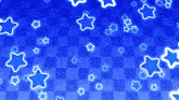a blue checkered background with glowing stars