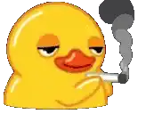 a yellow rubber duck is smoking a cigarette with smoke coming out of it 's mouth .