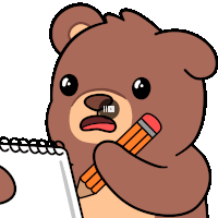 a cartoon teddy bear is holding a pencil and a notepad