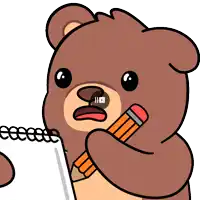 a cartoon teddy bear is holding a pencil and a notepad