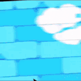 a cartoon character is standing in front of a blue wall with a speech bubble in the sky