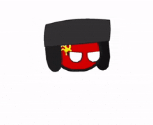 a cartoon drawing of a red ball wearing a black hat and ear muffs