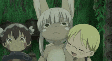 a group of anime characters are standing next to each other and one of them has glasses on