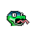 a pixel art drawing of a frog with its tongue out .