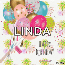 a picture of balloons with the name linda on it