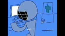a cartoon character is sitting in front of a computer monitor .