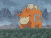 a cartoon drawing of an orange animal with the number 00 on its back