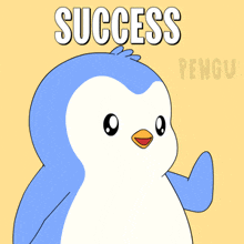 a cartoon penguin with the words success penguin behind him