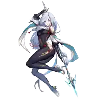 a female anime character is holding a spear in her hand