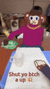 a cartoon of a monkey with the words shut yo bitch a up on it