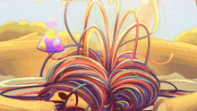 a cartoon drawing of a bunch of colorful yarn