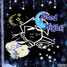 a picture of a cartoon character sleeping with the words good night