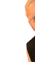 a man with a beard is wearing a black shirt with a blue logo on it that says ' a '