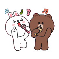 a cartoon of a rabbit and a bear singing into microphones