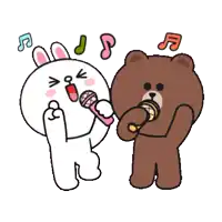 a cartoon of a rabbit and a bear singing into microphones