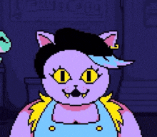 a pixel art of a cat with yellow eyes