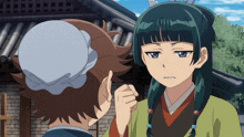 two anime characters are standing next to each other and one has a blue headband on