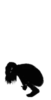 a black and white drawing of a person bending over with a white background