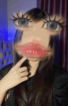 a blurry picture of a woman 's face with a huge mouth