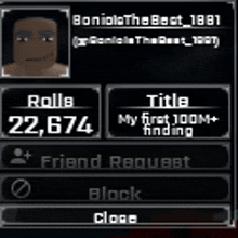 a screenshot of a person 's profile with the name boniola the best 1881