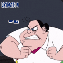 a cartoon character with the word detention in the background