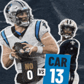 carolina panthers quarterback cam newton holds a no 0 vs 13 sign