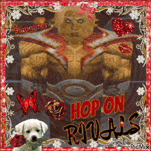 a picture of a man with the words hop on rituals on the bottom