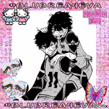 a picture of a boy carrying another boy on his back with the words blubrea4eva love ya