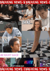 a collage of people playing chess with the words oh no on the bottom