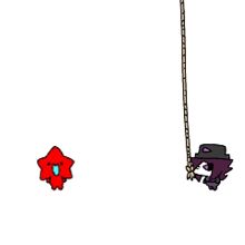 a drawing of a person hanging from a rope with a red star behind them